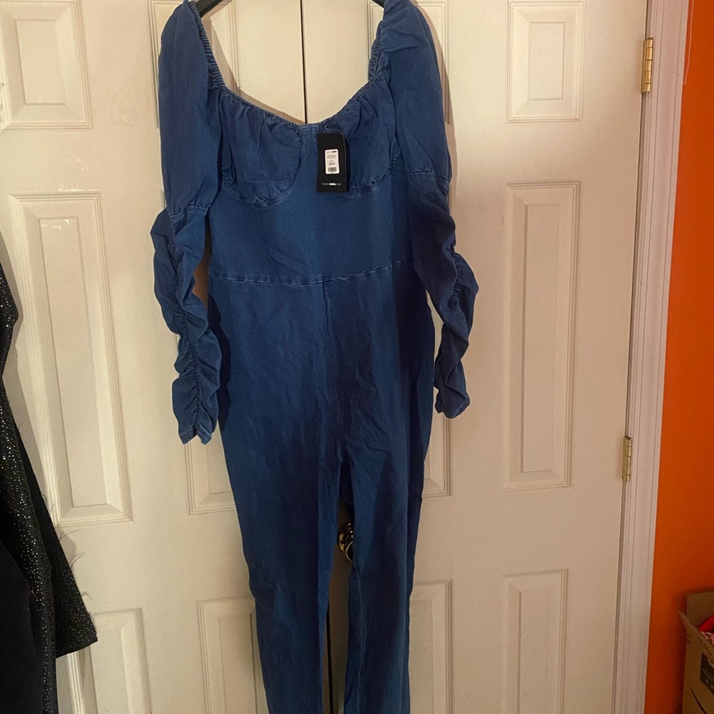 Denim Blue Jumpsuit with Ruffled Sleeves